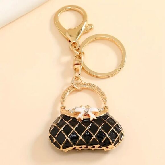 Cute Artificial Diamond-inlaid Metal Keychain, Mini Handbag Keychain - Picture 2 of 3